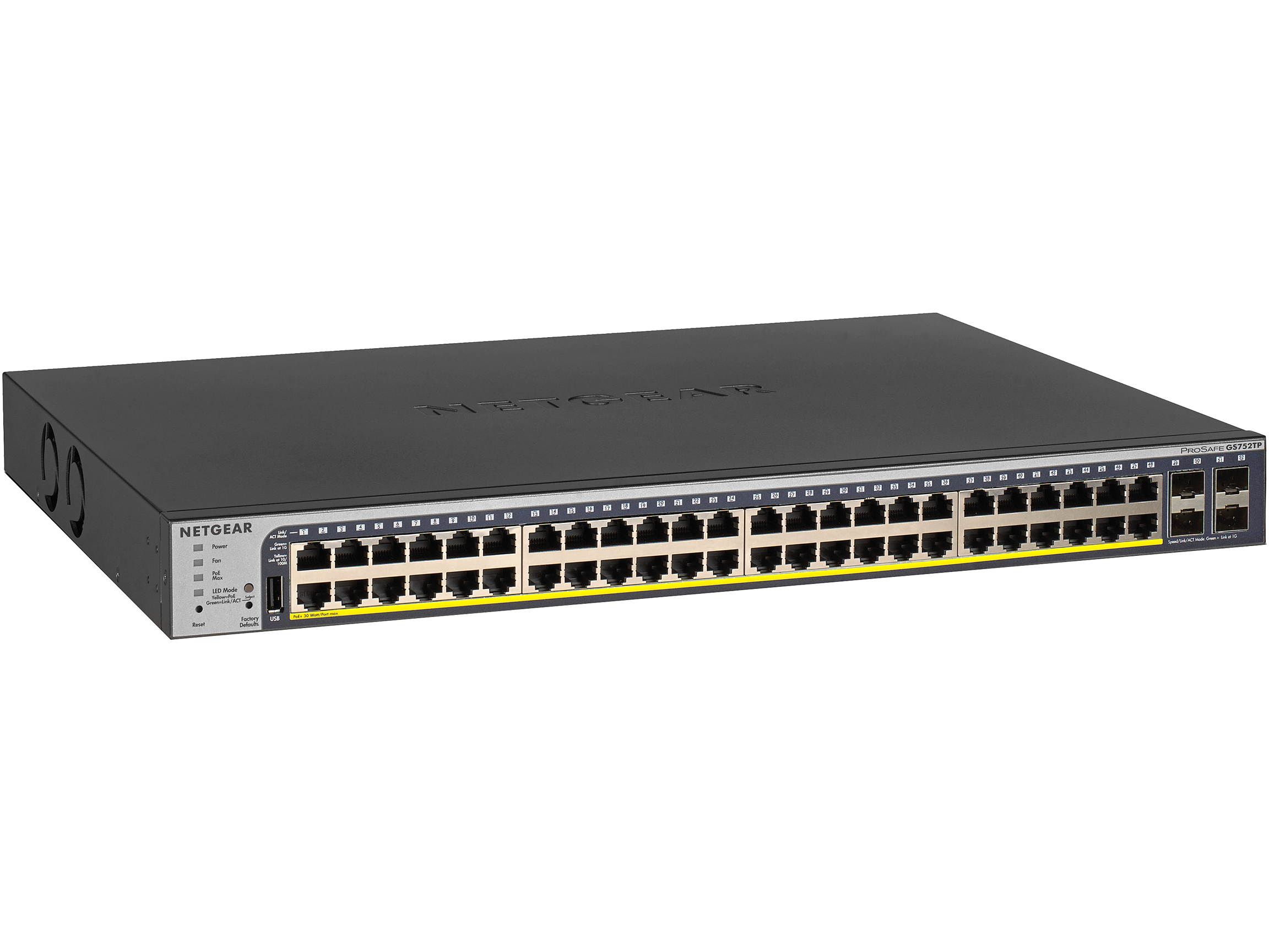 NETGEAR 28-Port PoE Gigabit/10G Stackable Smart Switch (GS728TXP) - Managed with 24 x PoE+ @ 195W, 2 x 10G Copper and 2 x 10G SFP+, Desktop/Rackmount, and ProSAFE Lifetime Protection