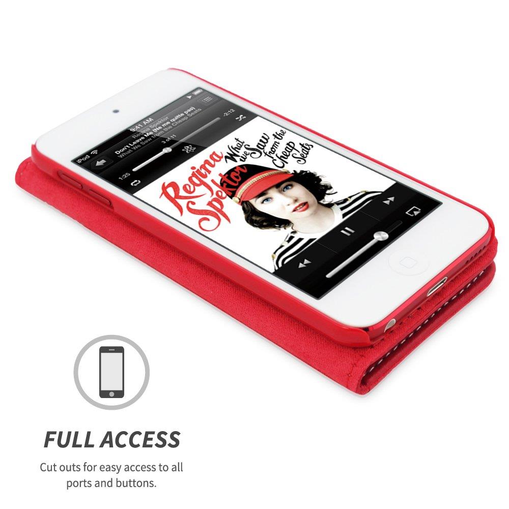 iPod Touch Case, Snugg Red Leather Flip Case [Card Slots] Executive Apple iPod Touch Wallet Case Cover and Stand - Legacy Series