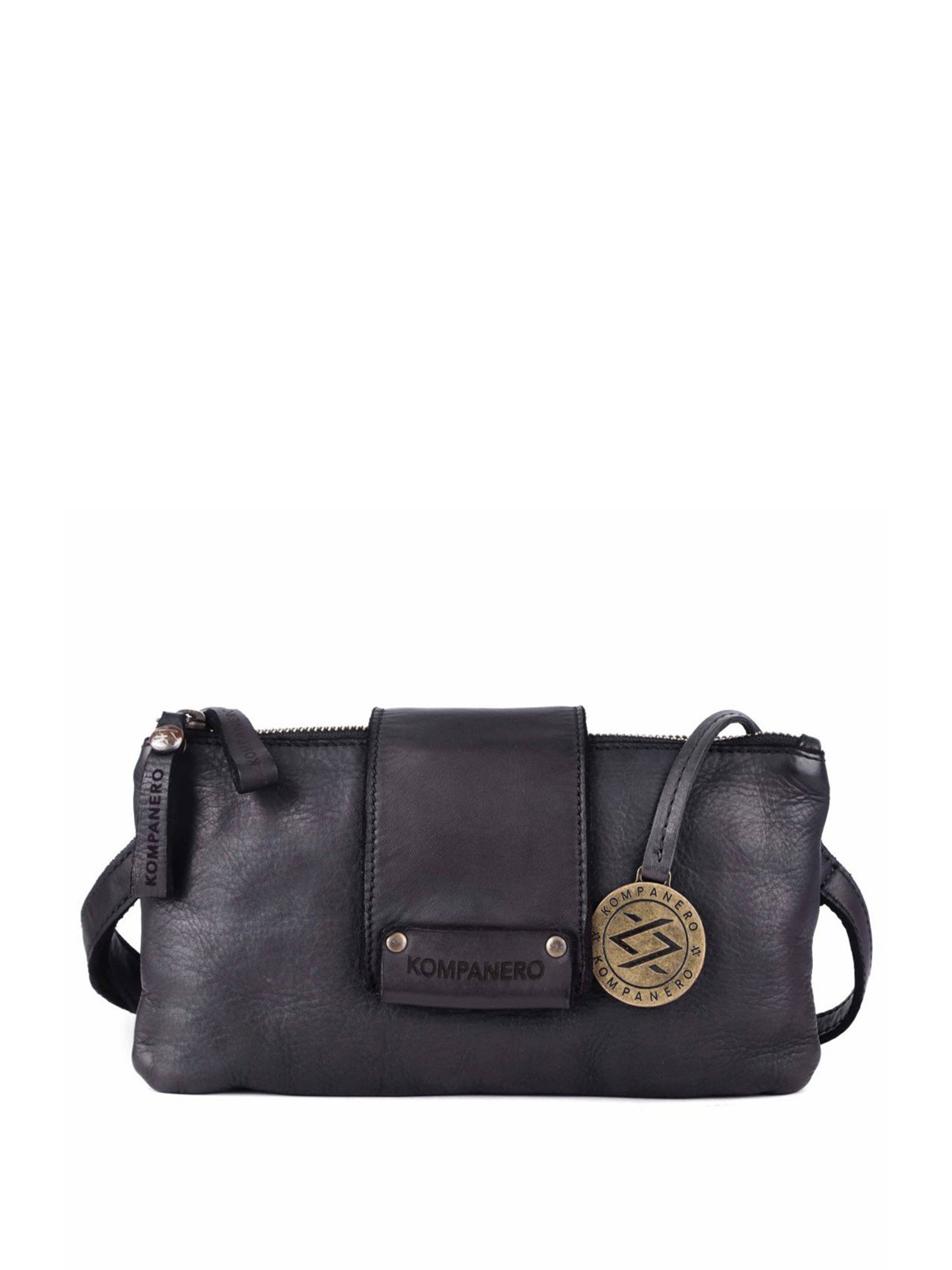 KOMPANERO Athena Black Leather Solid Sling Handbag
