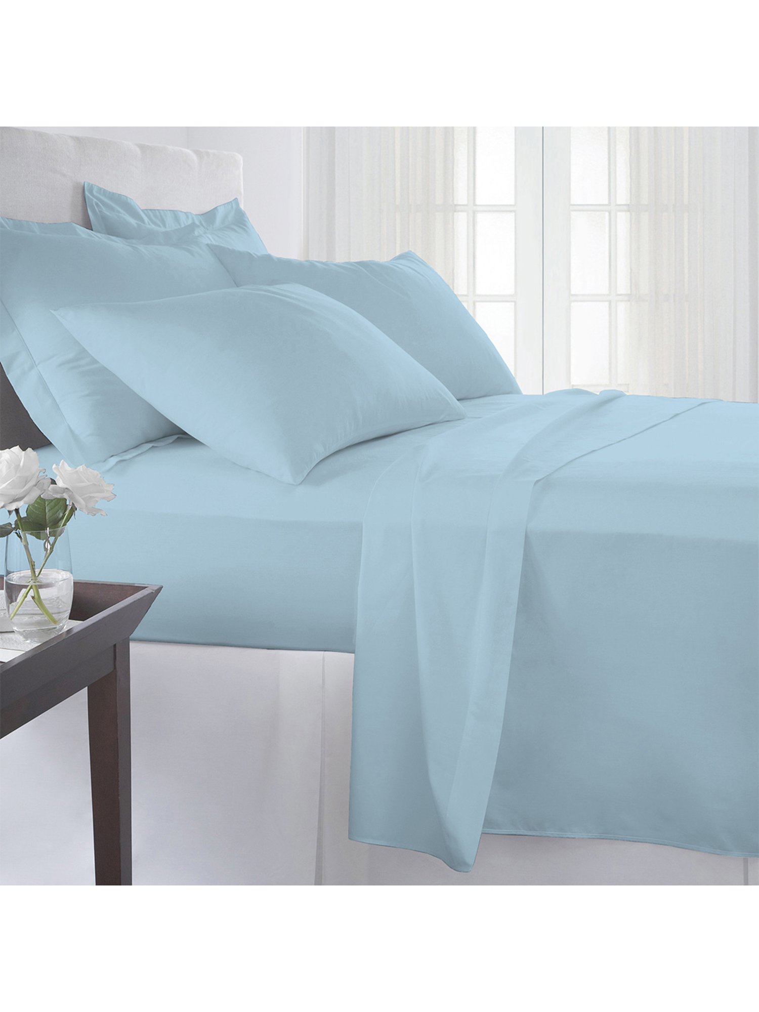 Pizuna Blue 400 TC Cotton Bed Sheet with 2 Pillow Cover