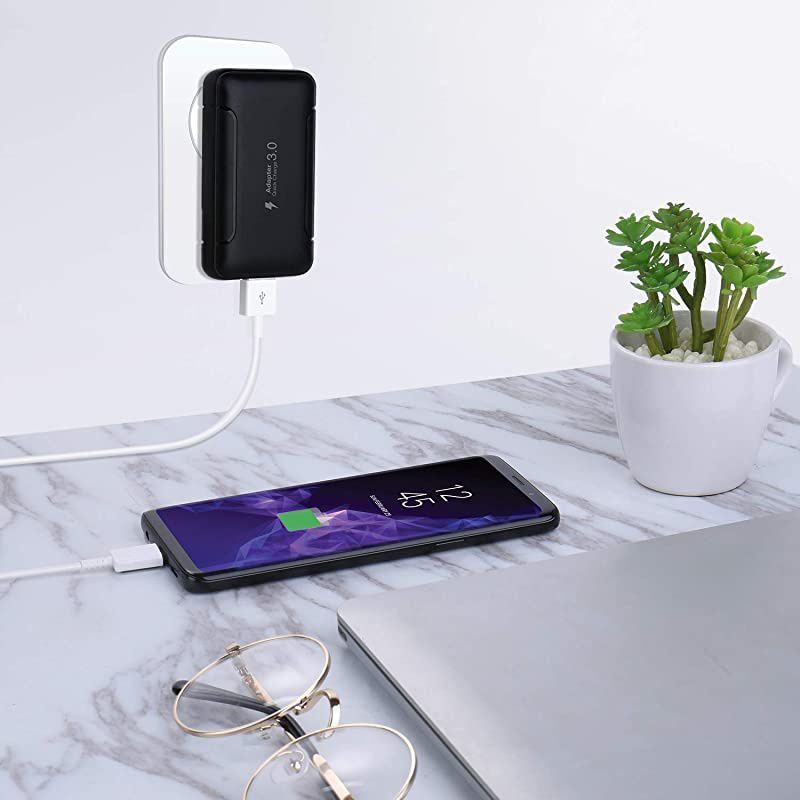 USB Wall Charger,  2 Pack 18W GaN Tech Slim Fast Charge 3.0 Port Fast Charging Block with Foldable Plug Compatible for Samsung Galaxy S10 S9 S8 Note 9, iPhone 11 Xs XR X, Tablet (Black)