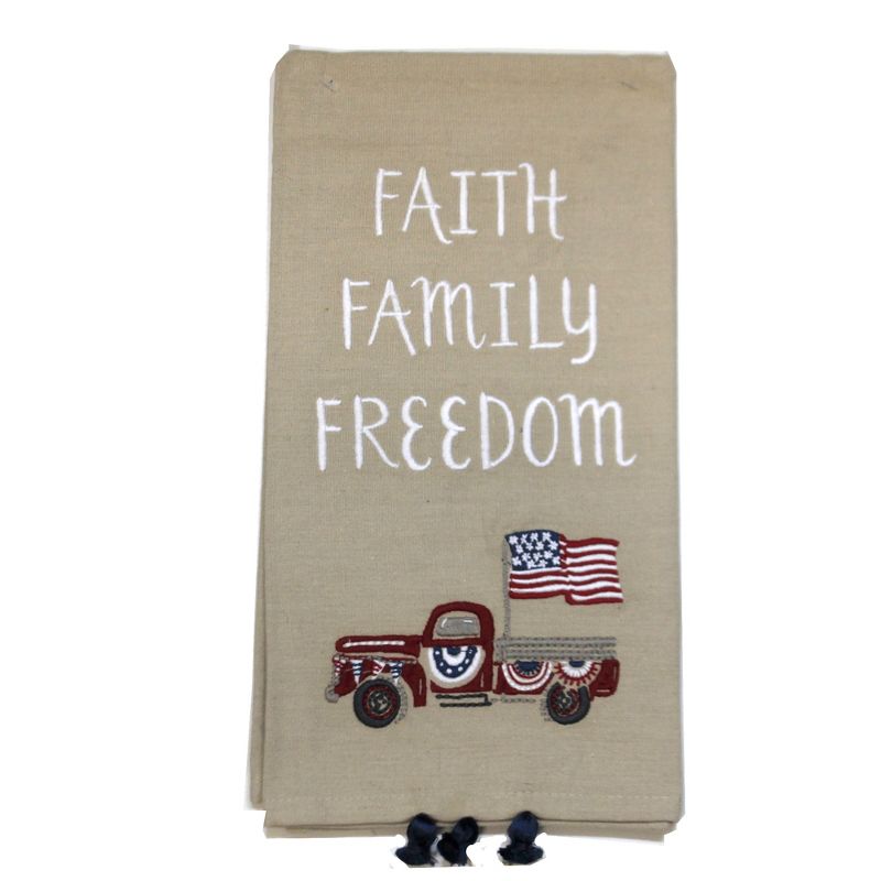 Tabletop 26.0" Faith Family Freedom Dish Towel American Flag Red Truck Primitives By Kathy  -  Kitchen Towel