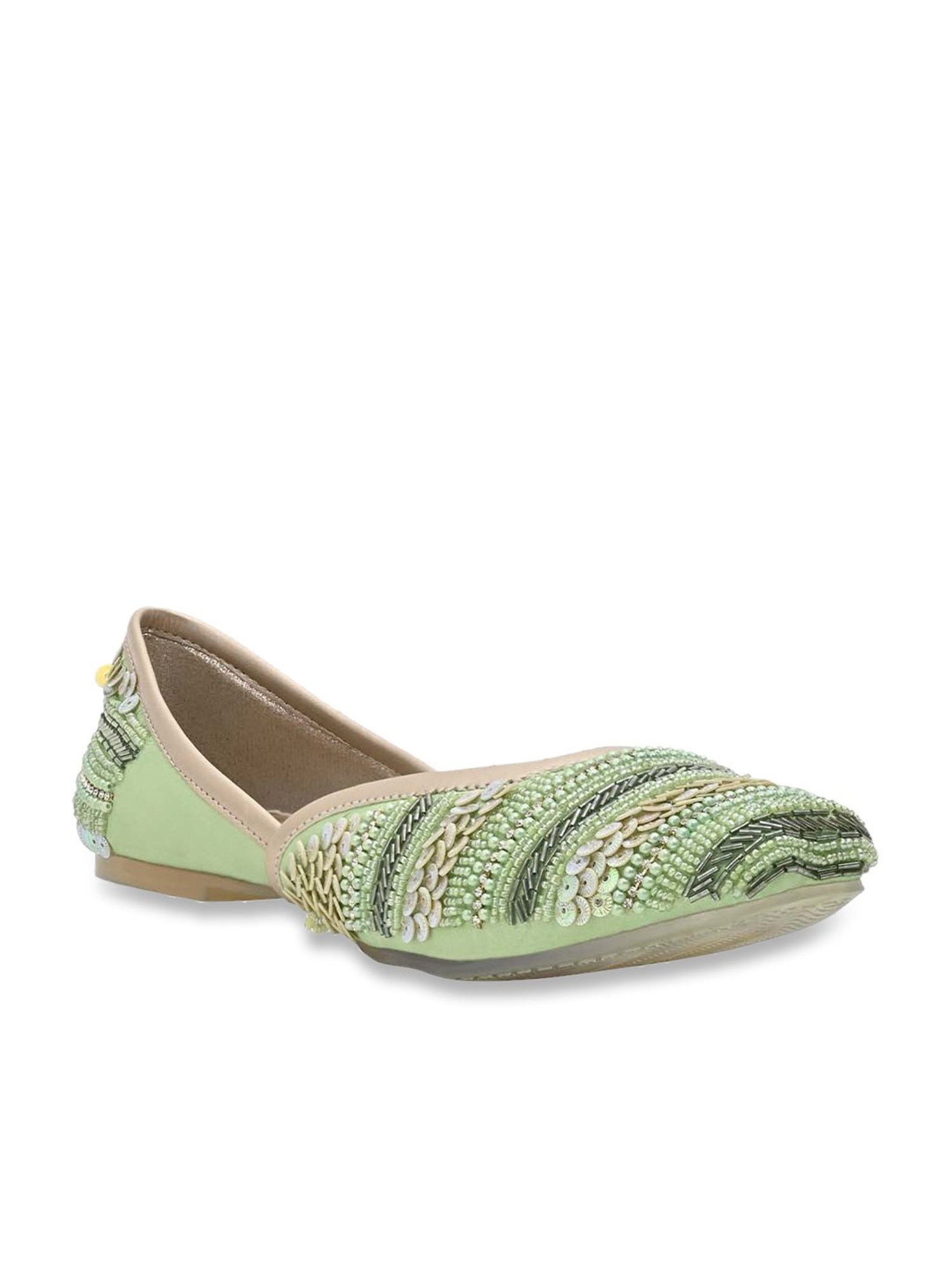 Jove Women's Fern Green Ethnic Juttis