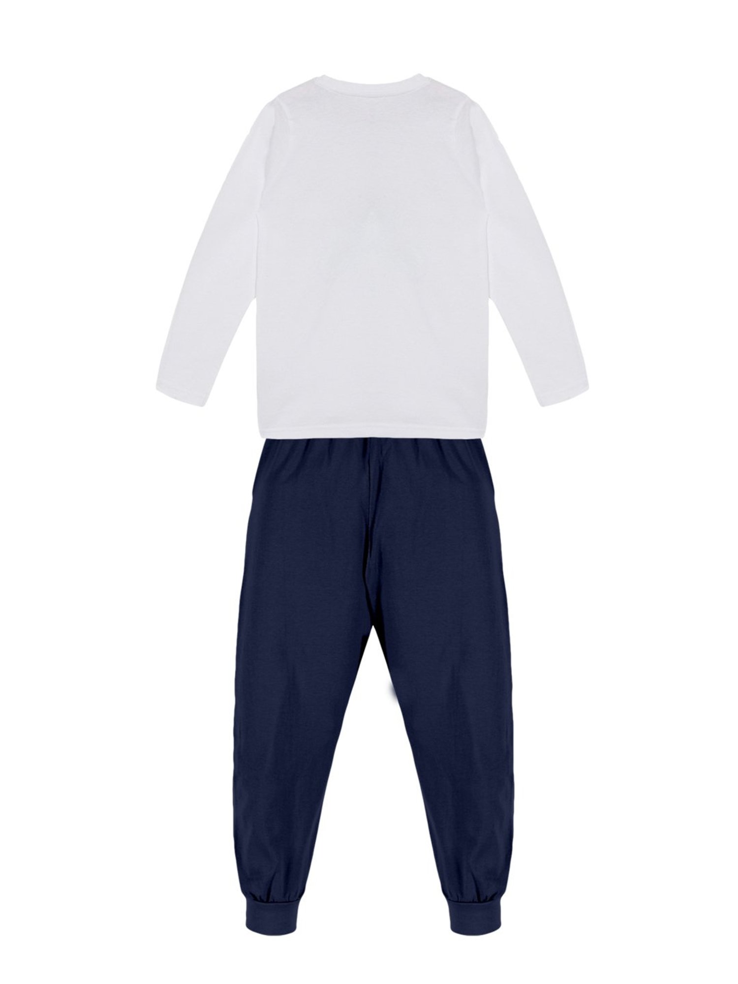 Kiddopanti Kids White & Navy Printed Full Sleeves T-Shirt with Trackpants