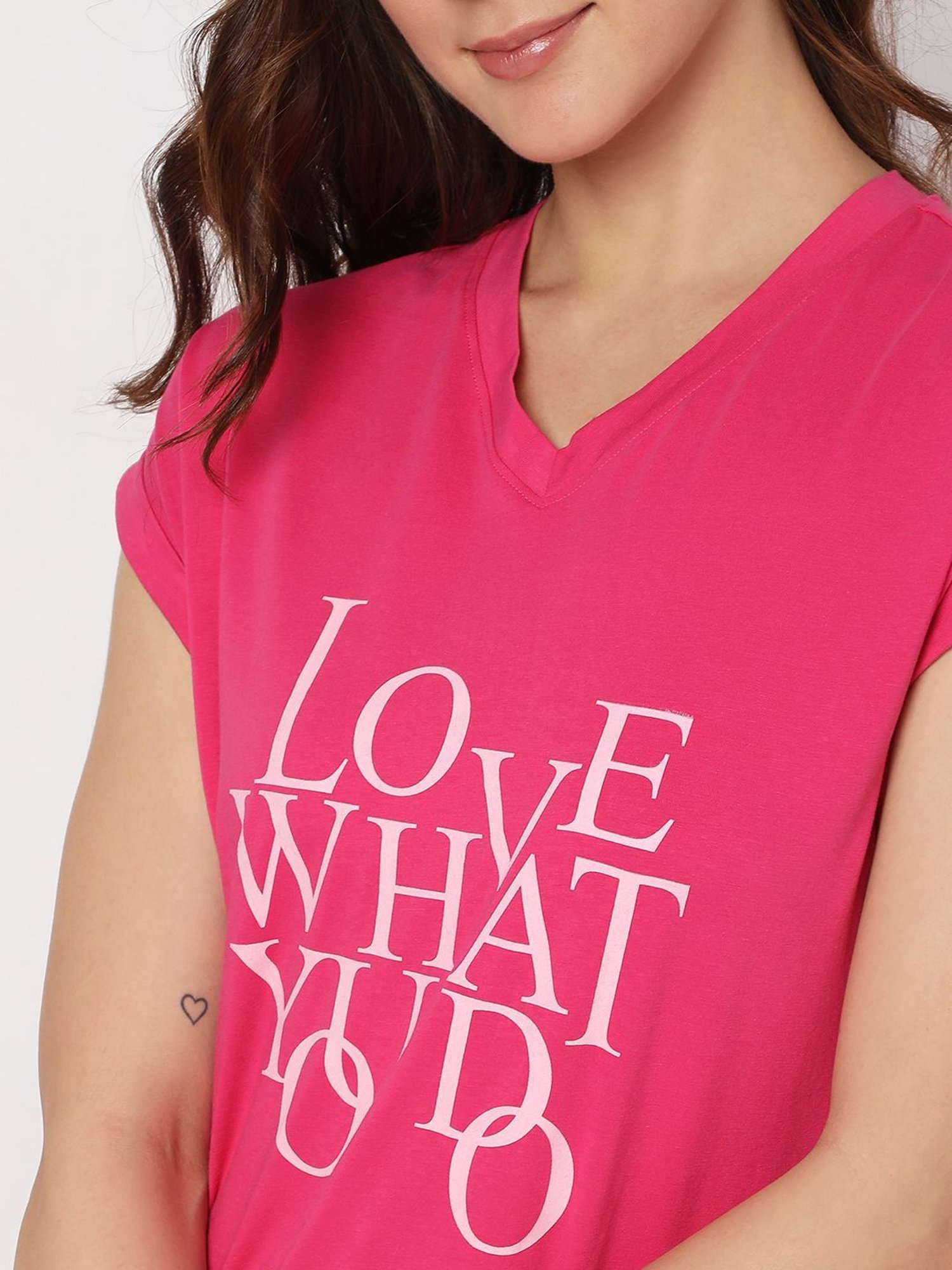 Vero Moda Intimates Pink Cotton Graphic Print Night Dress