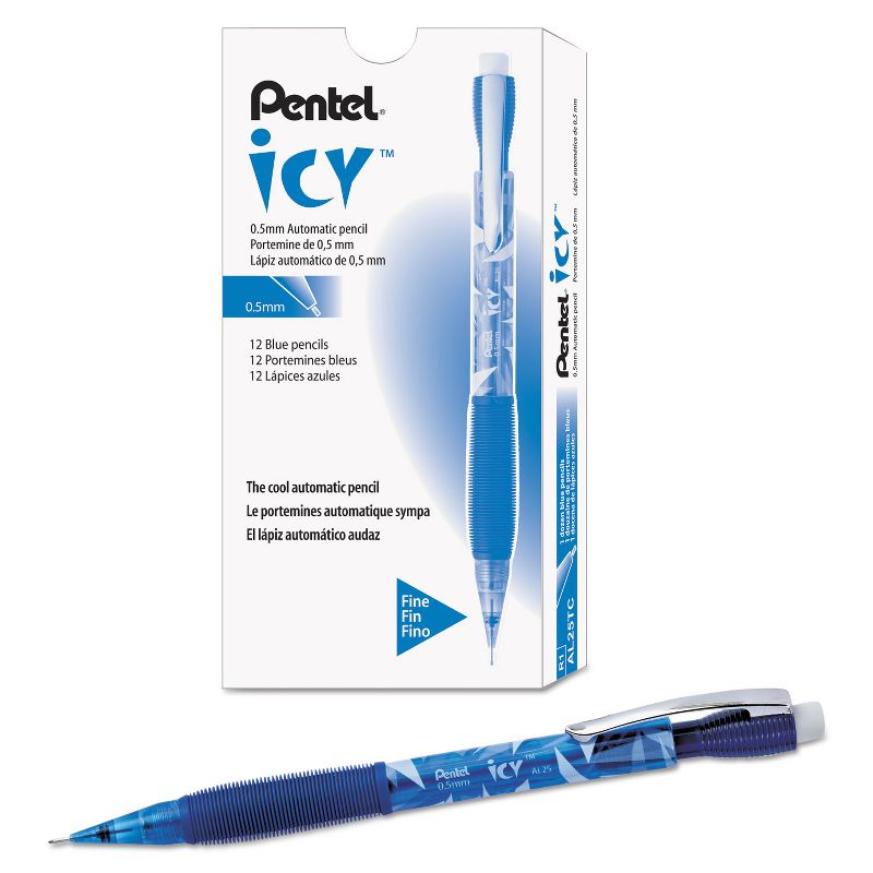 Pentel Icy Mechanical Pencil .5mm Trans Blue Dozen AL25TC