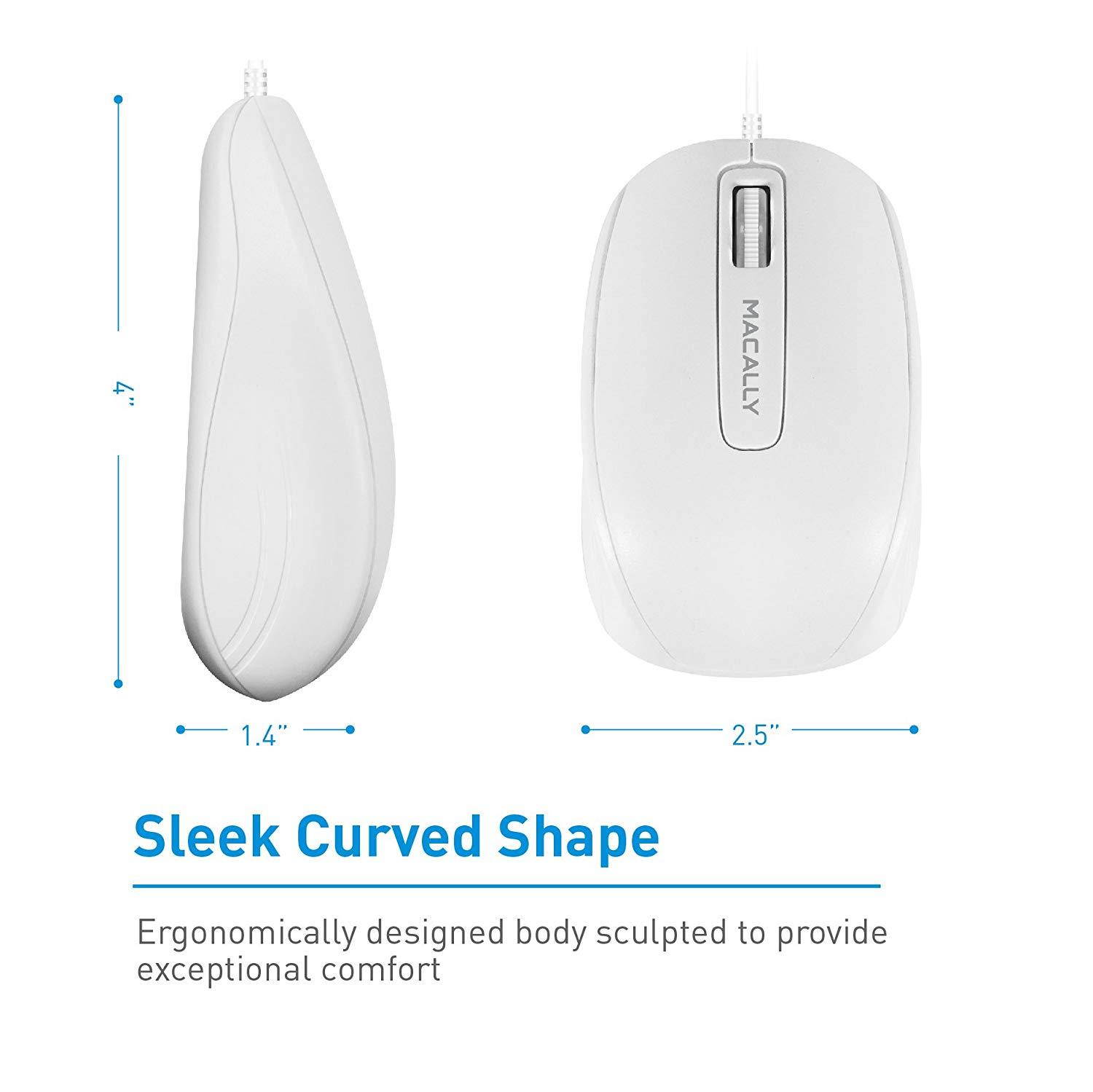 Macally USB Wired Computer Mouse with 3 Button, Scroll Wheel, 5 Foot Long Cored, Compatible with Windows PC, Apple MacBook Pro/Air, iMac, Mac Mini, Laptops