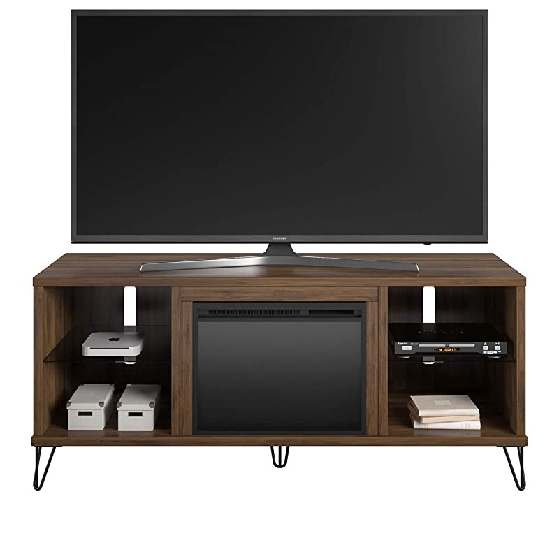 Concord TV Stand with Fireplace, Walnut
