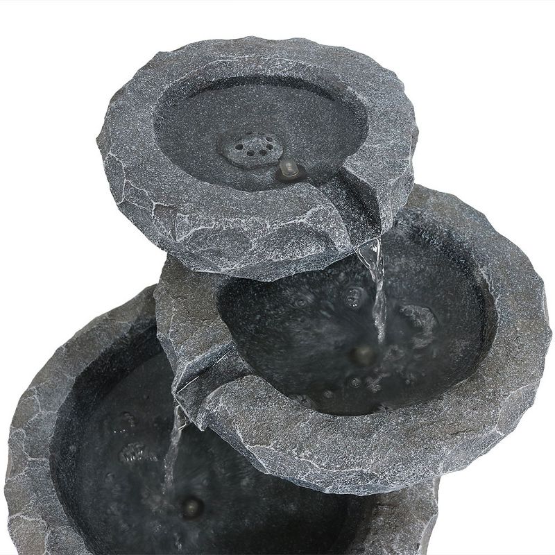 Sunnydaze Outdoor 3-Tier Chiseled Basin Solar Powered Water Fountain with Battery Backup and Submersible Pump - 22"