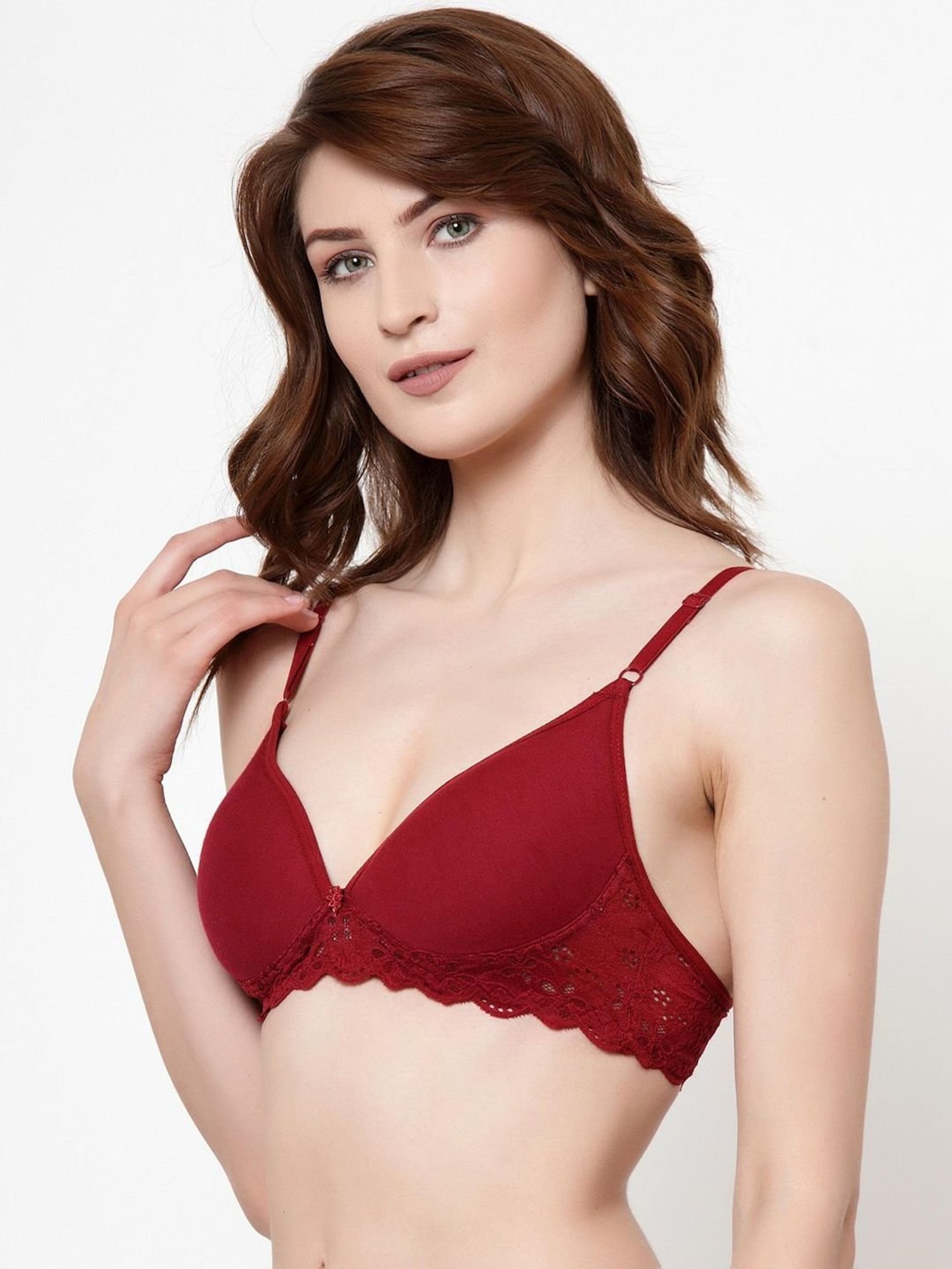 AROUSY Maroon & Black Cotton Self Pattern T-Shirt Bra - Pack Of 2