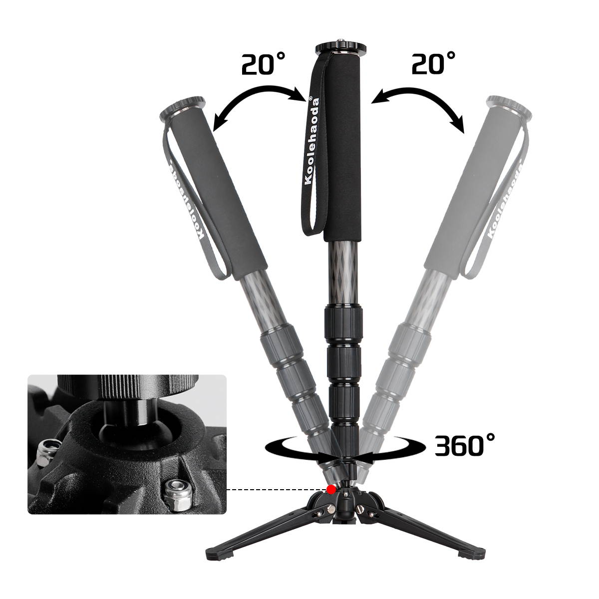 koolehaoda 68-Inch Professional Carbon Fiber Camera Monopod,with Folding Metal Support Base(MP-325LC+M3)