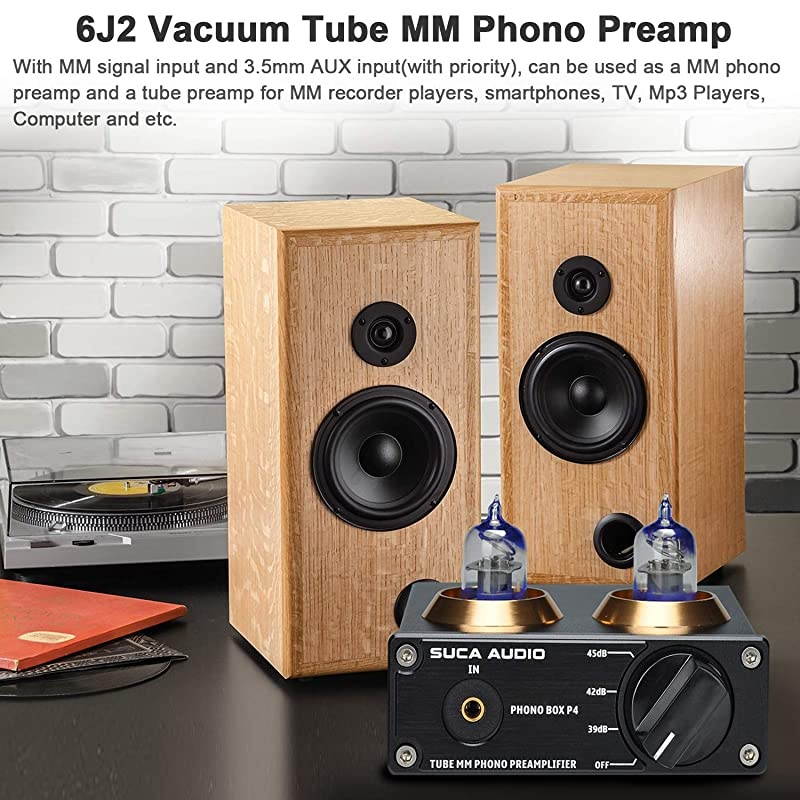 Phono Preamp for Turntable MM Phonograph Stereo Audio Tube Preamplifier with Mini Hi-Fi Stereo, Gain Adjustable Function & DC 12V Power Adapter, Suitable for Record Player