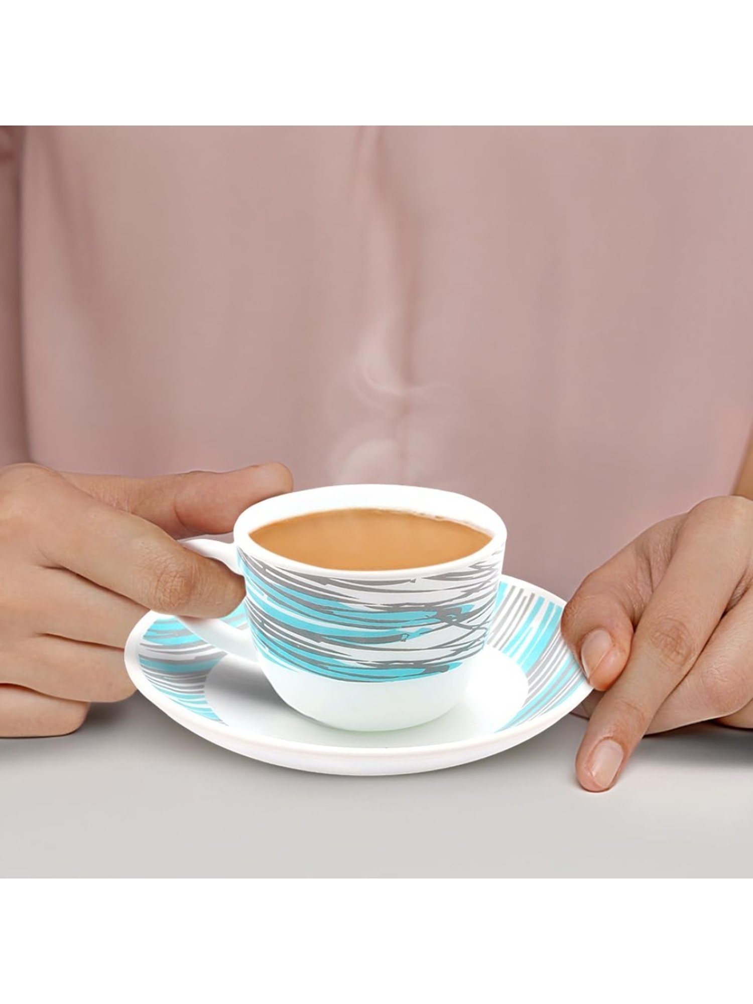 Larah by Borosil White Ceramic Opalware Cup and Saucer Set of 12 140ml