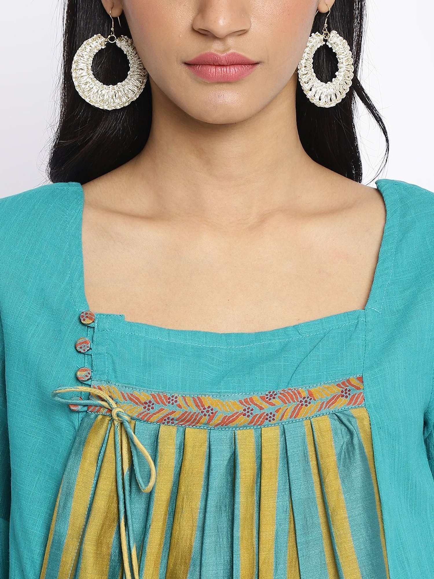 Fabindia Turquoise Cotton Printed Tunic