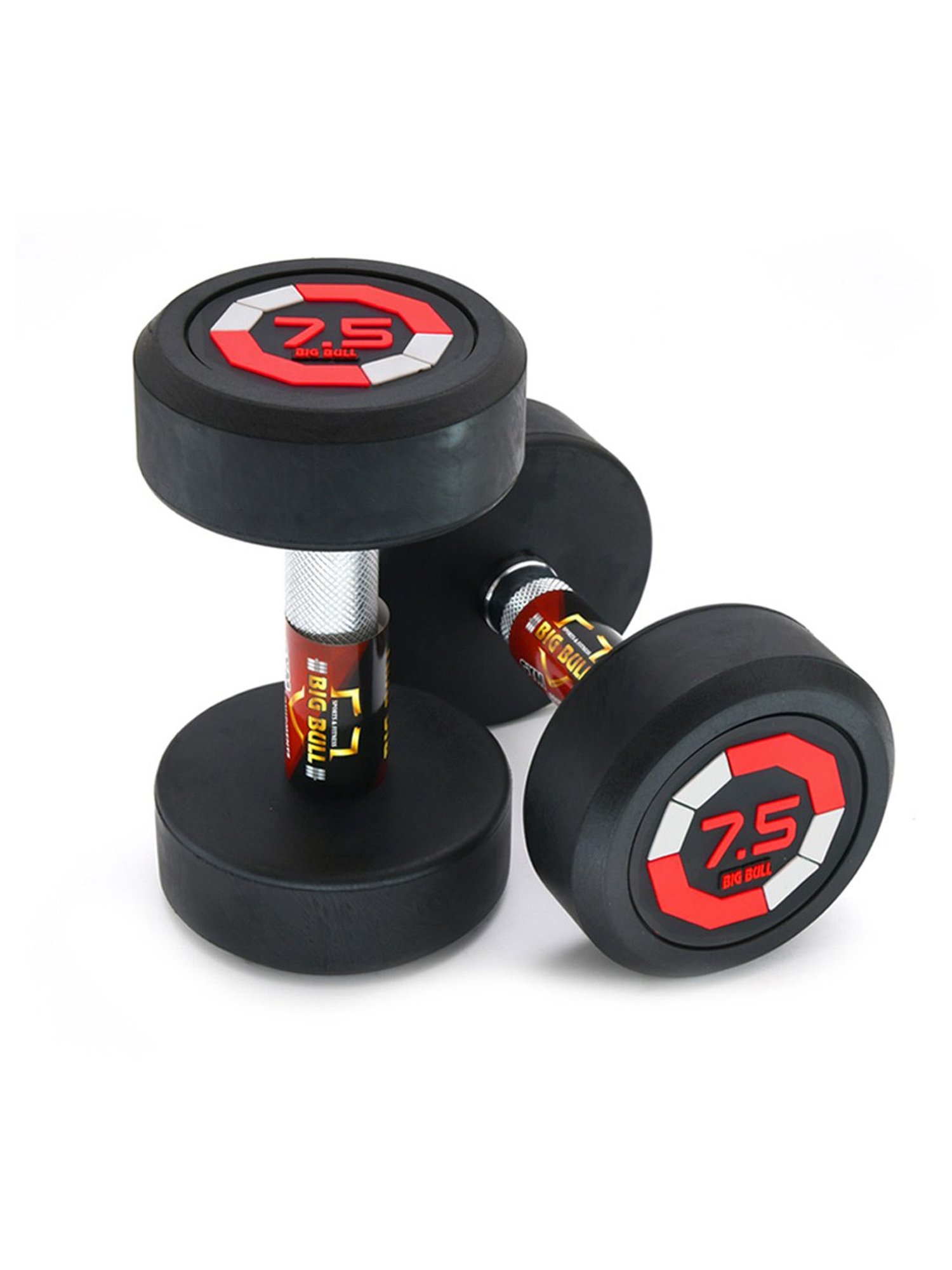 BIGBULL Fixed Rubber Coated Solid Round Dumbbell Sold In Pair (7.5 Kg x 2pc Total =15)