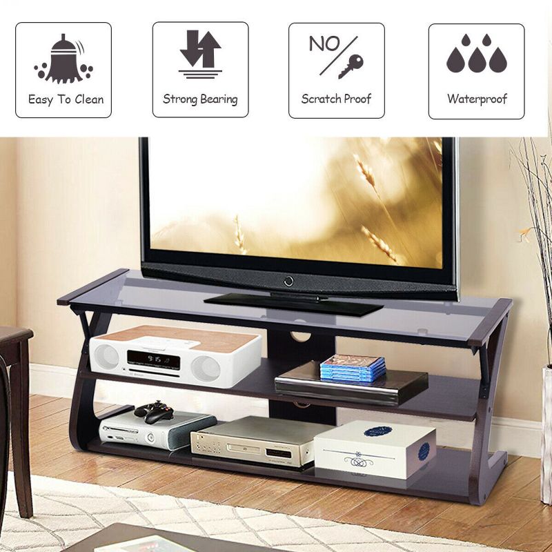 Costway 3-Tier Tempered Glass Top TV Stand Entertainment Center Media Console Furniture