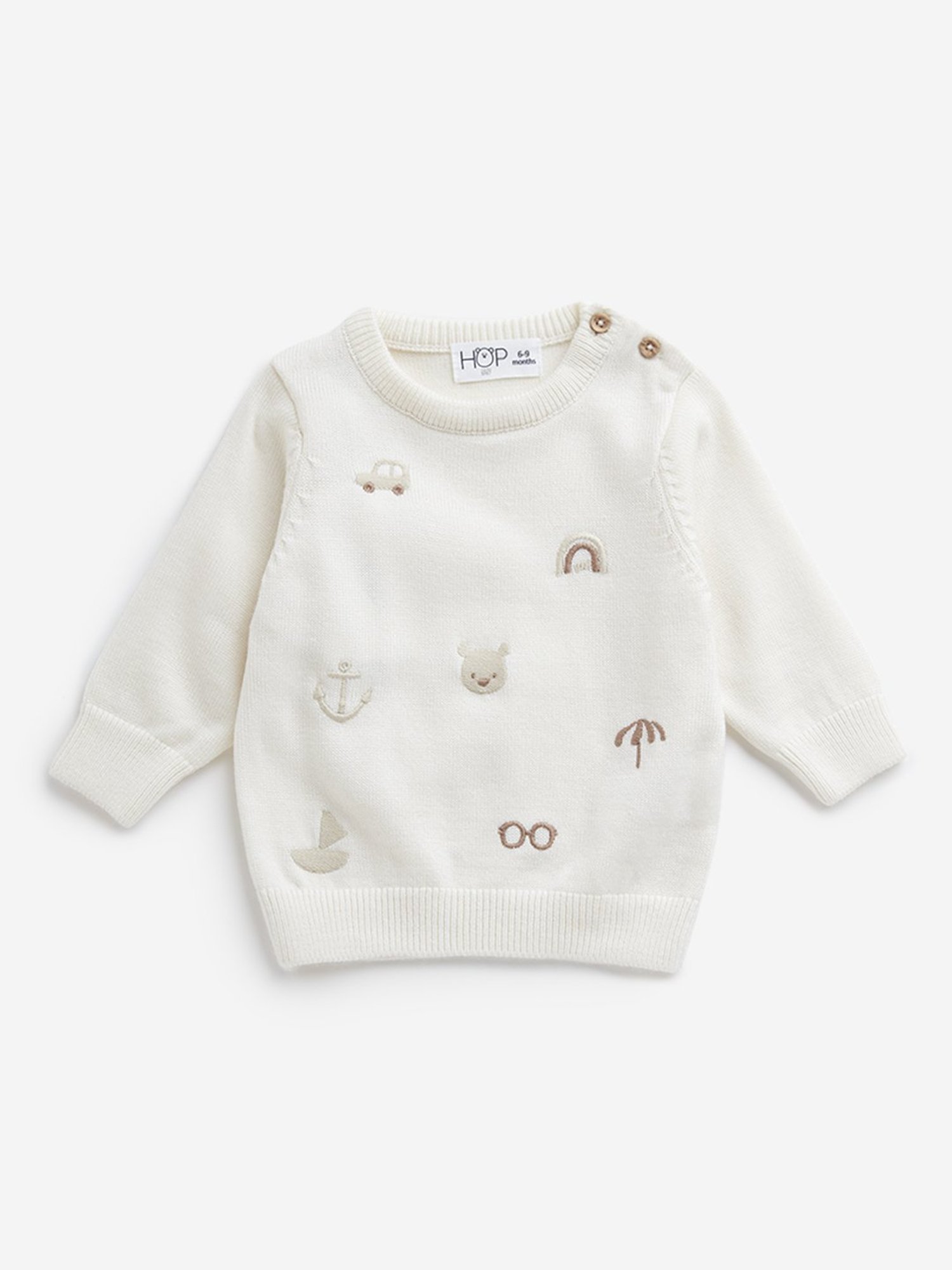 HOP Baby by Westside Off-White Embroidered Knitted Sweater