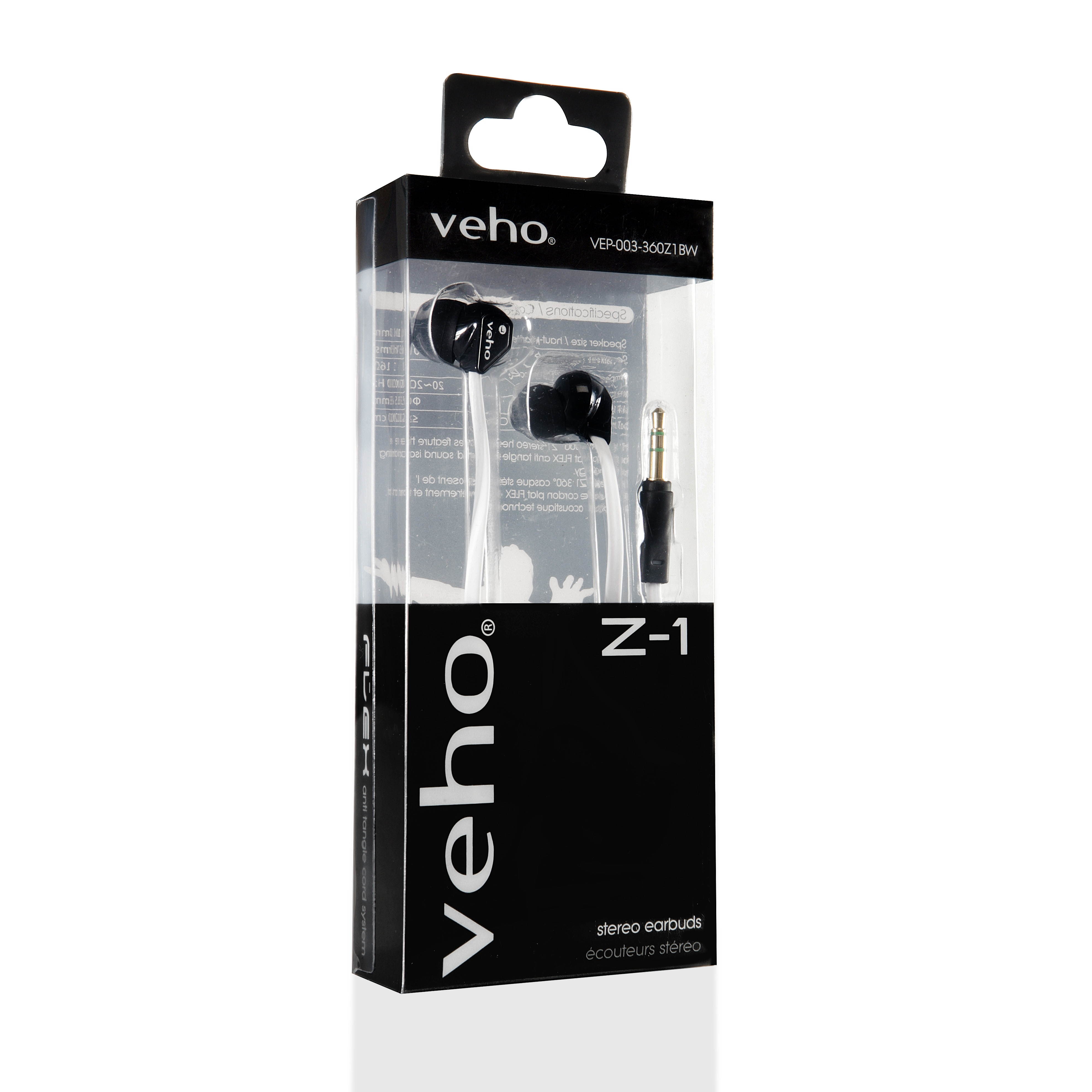Veho Z-1 In-Ear Headphones Stereo Earbuds With Noise Isolation and Anti-Tangle Cable (White)