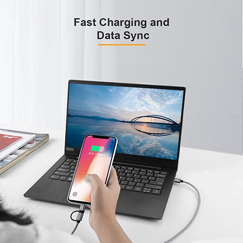 4FT 2in1 iPhone and Android Charging Cable  MFi Certified Lightning and Micro USB to USB Charge Data Cord Compatible iPhone 12 11 X 8 8 Plus7 Samsung Nexus LG HTC Gray