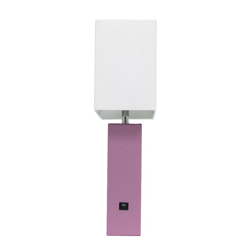 Modern Leather Table Lamp with USB and Fabric Shade Purple - Elegant Designs
