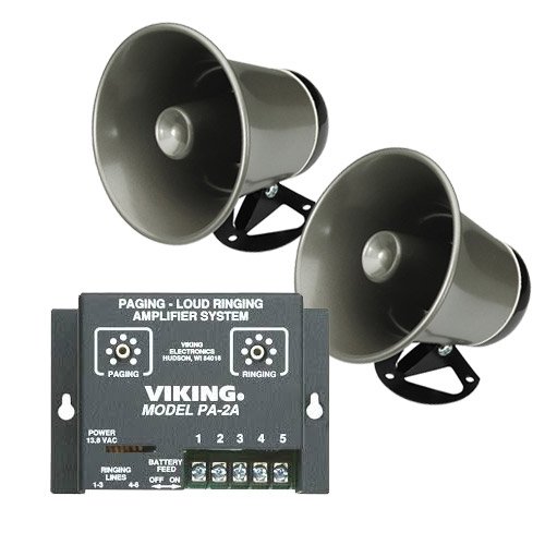Viking Paging System with Amplifier with 2 Speaker Horns Fully Powered for Use through Phones for Schools, Warehouses, Offices, Autoshops, etc.