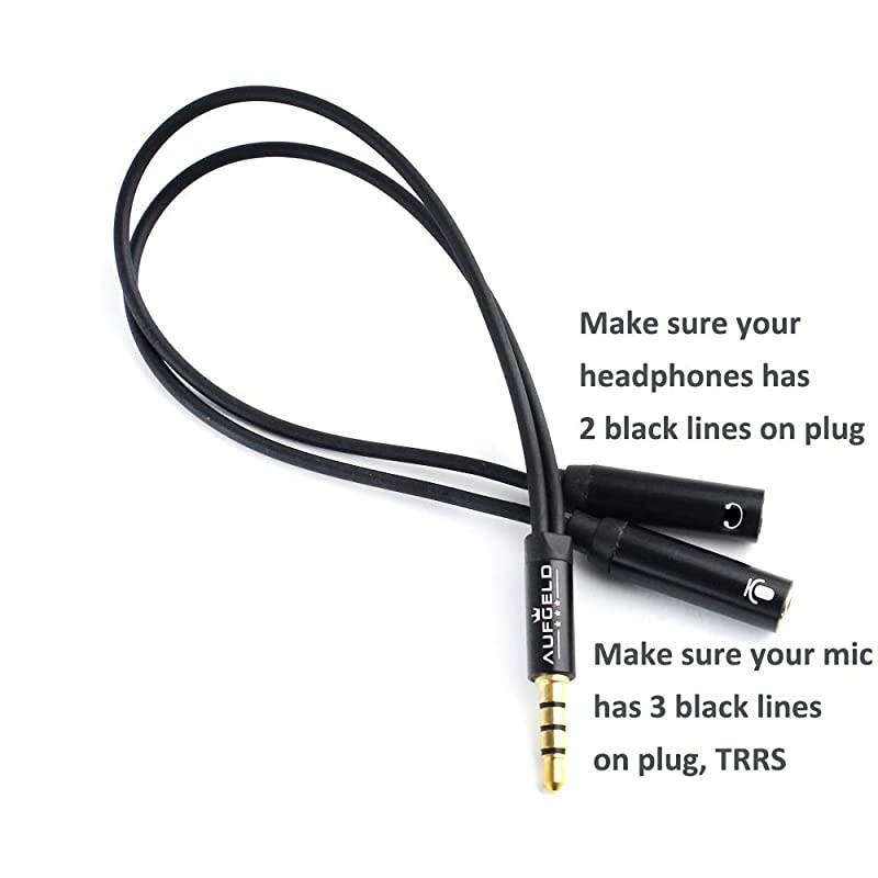 Mic and Headphone Y Splitter Adapter Cable for Mini Lavalier Lapel Condenser Microphone Compatible with iPhone Android Cellphones Interview Video Voice Podcast Blogger Vlogger YP4P