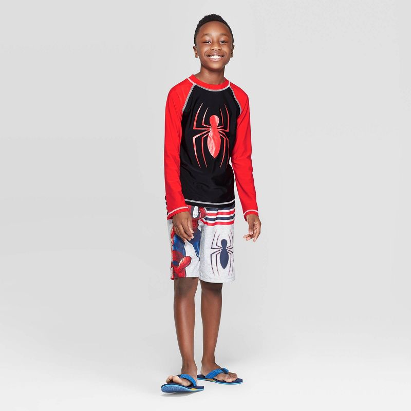 Boys' Spider-Man Long Sleeve Rash Guard Swim Shirt - Red M