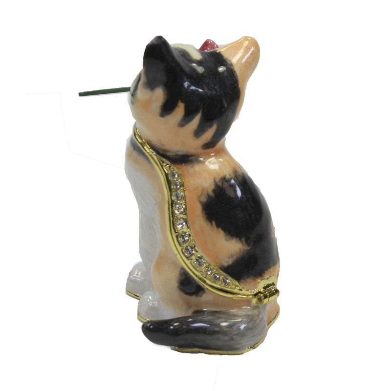 Hinged Trinket Box 3.0" Calico Cat Wth Rose Kitten  Tri-Color  -  Decorative Figurines