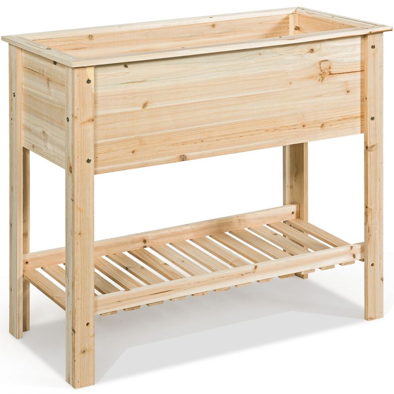 COSTWAY Raised Garden Planter Bed Box Stand Wood Elevated Planter w/Shelf 36''x16''x32''
