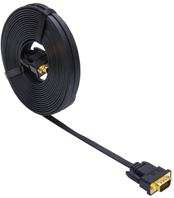 DTECH 25ft Ultra Thin Flat Type Computer Monitor VGA Cable Standard 15 Pin Male to Male Connector SVGA Wire 25 Feet - Black