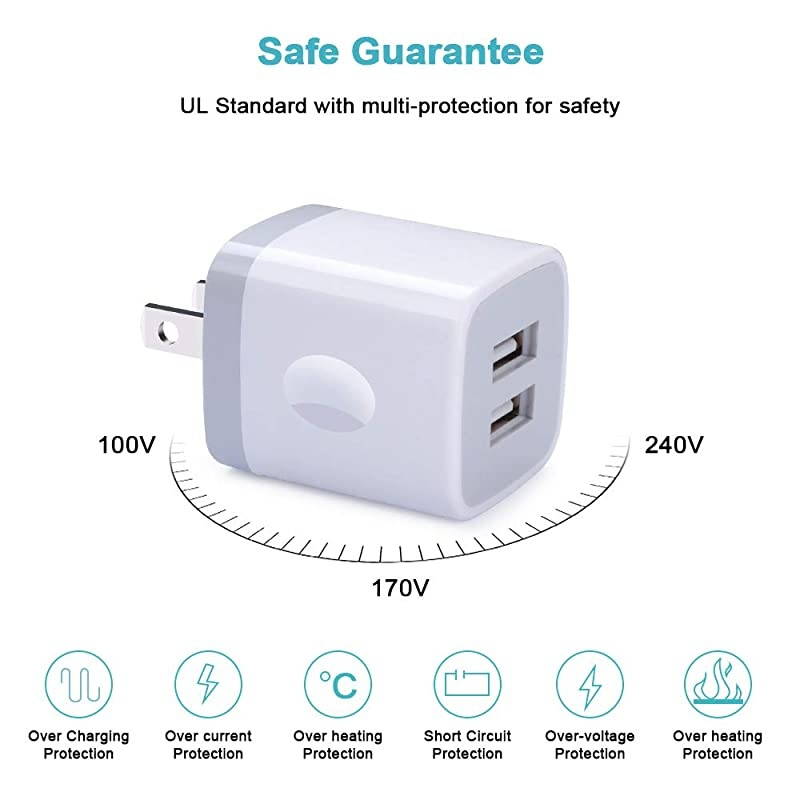 Box, Wall , Dual USB Phone Adapter, 2.1 amp USB Plugs 3 Pack Wall Plug in Fast Charging Blocks for iPhone 12 11 Pro Max XS XR X SE 8 7 6S Plus Samsung Galaxy S21 S20 Note 21 20