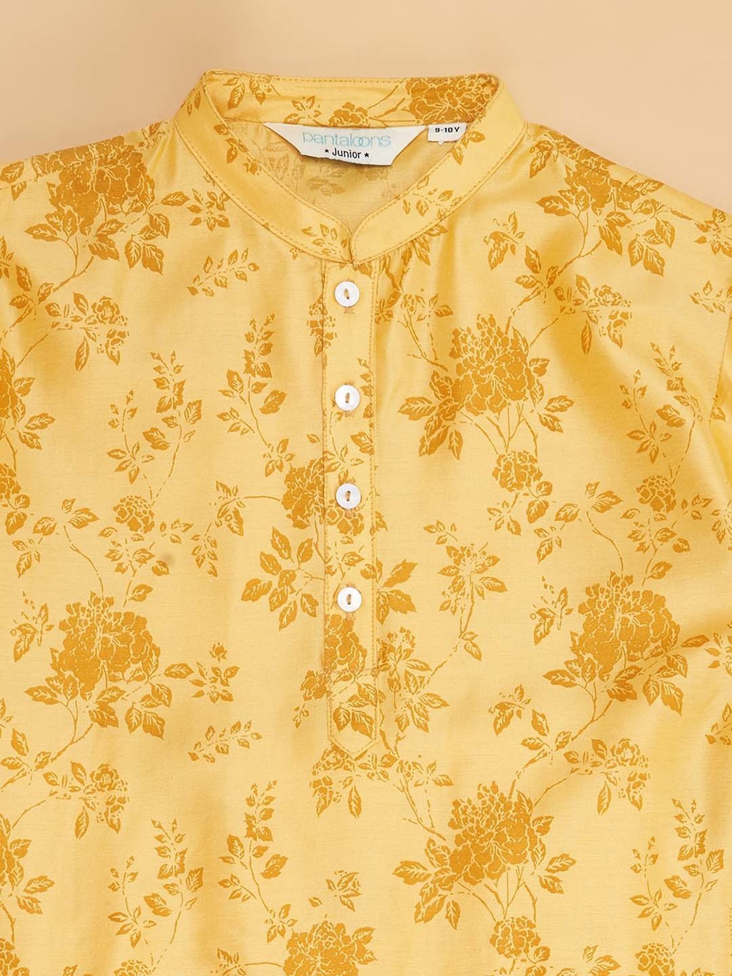 Indus Route by Pantaloons Kids Mustard & White Printed Full Sleeves Kurta Set