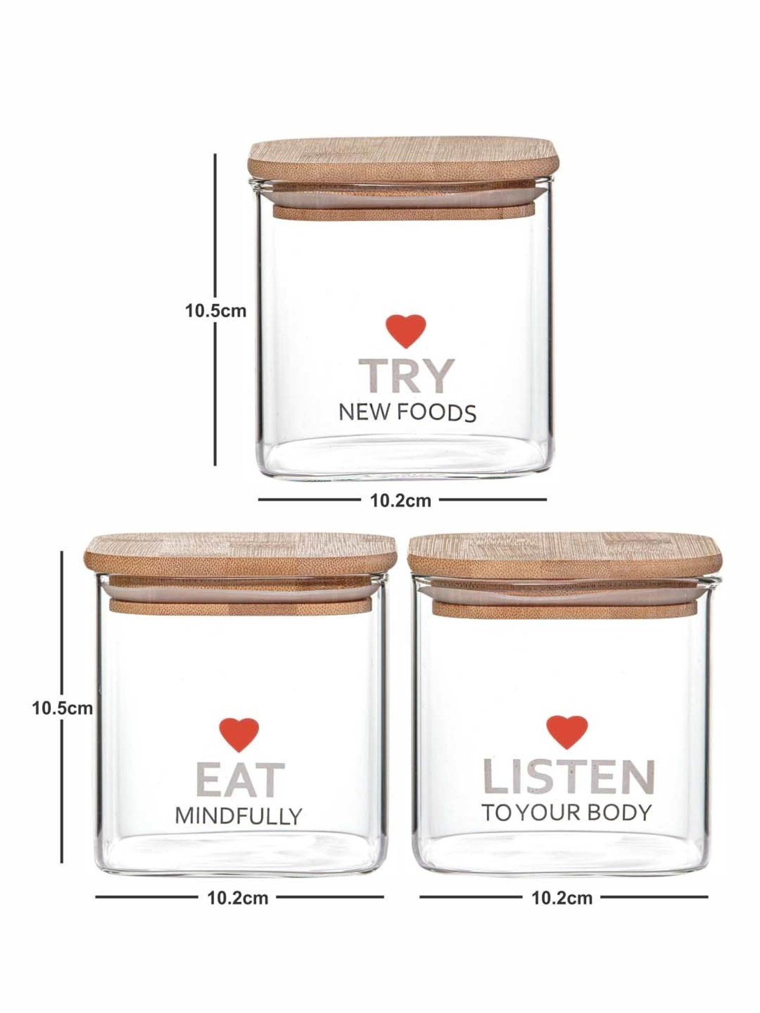 Goodhomes Transparent Glass Storage Jar With Straw & Wooden Lid (0.75 L) - Set of 3