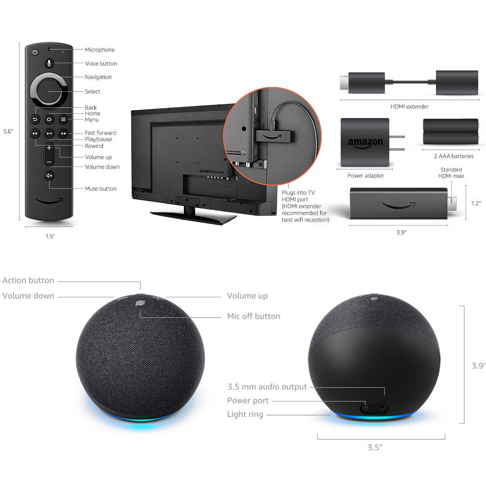 All-new - Amazon - Fire TV Stick 4K with Alexa Voice Remote, Streaming Media Player - Black and Echo Dot 4 (Charcoal)