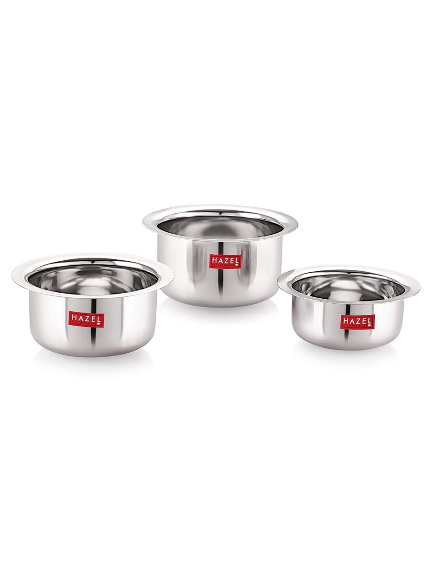 HAZEL Mini Round Bottom Silver Stainless Steel Tope or Patila (Set of 3)
