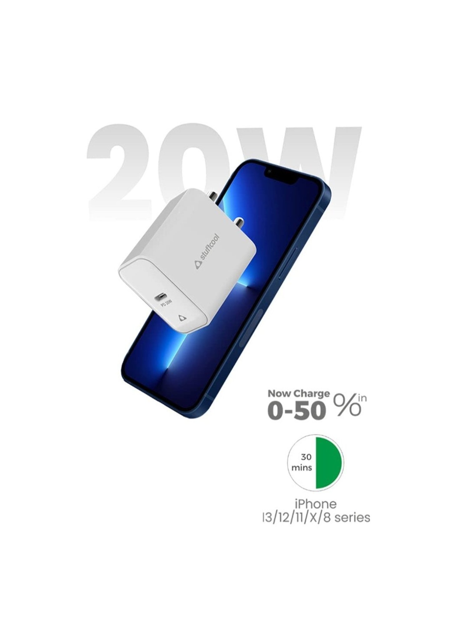 Stuffcool Flow PD20W Type C Wall Charger Wall Charger (White)