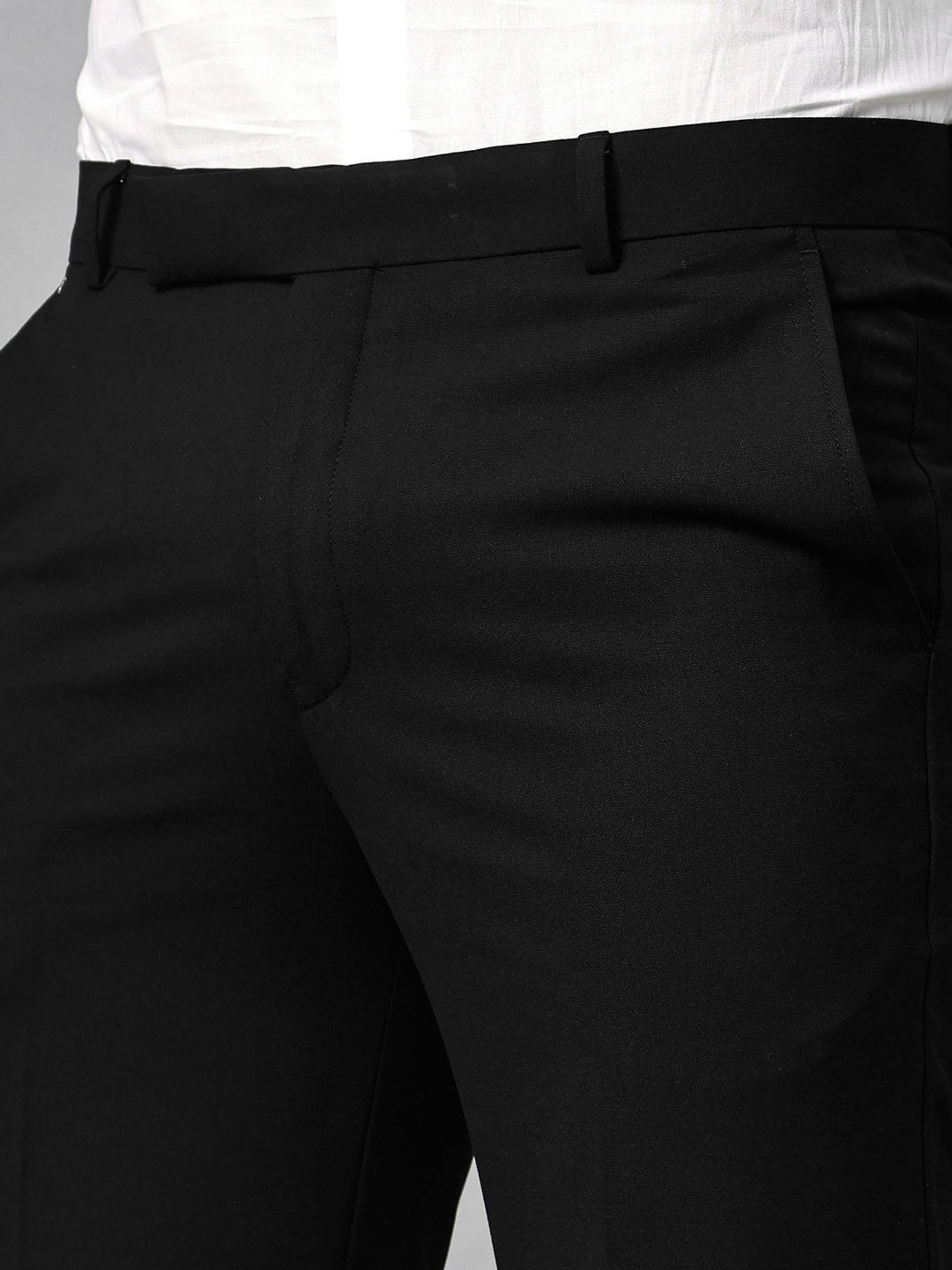 Cantabil Black Regular Fit Flat Front Trousers