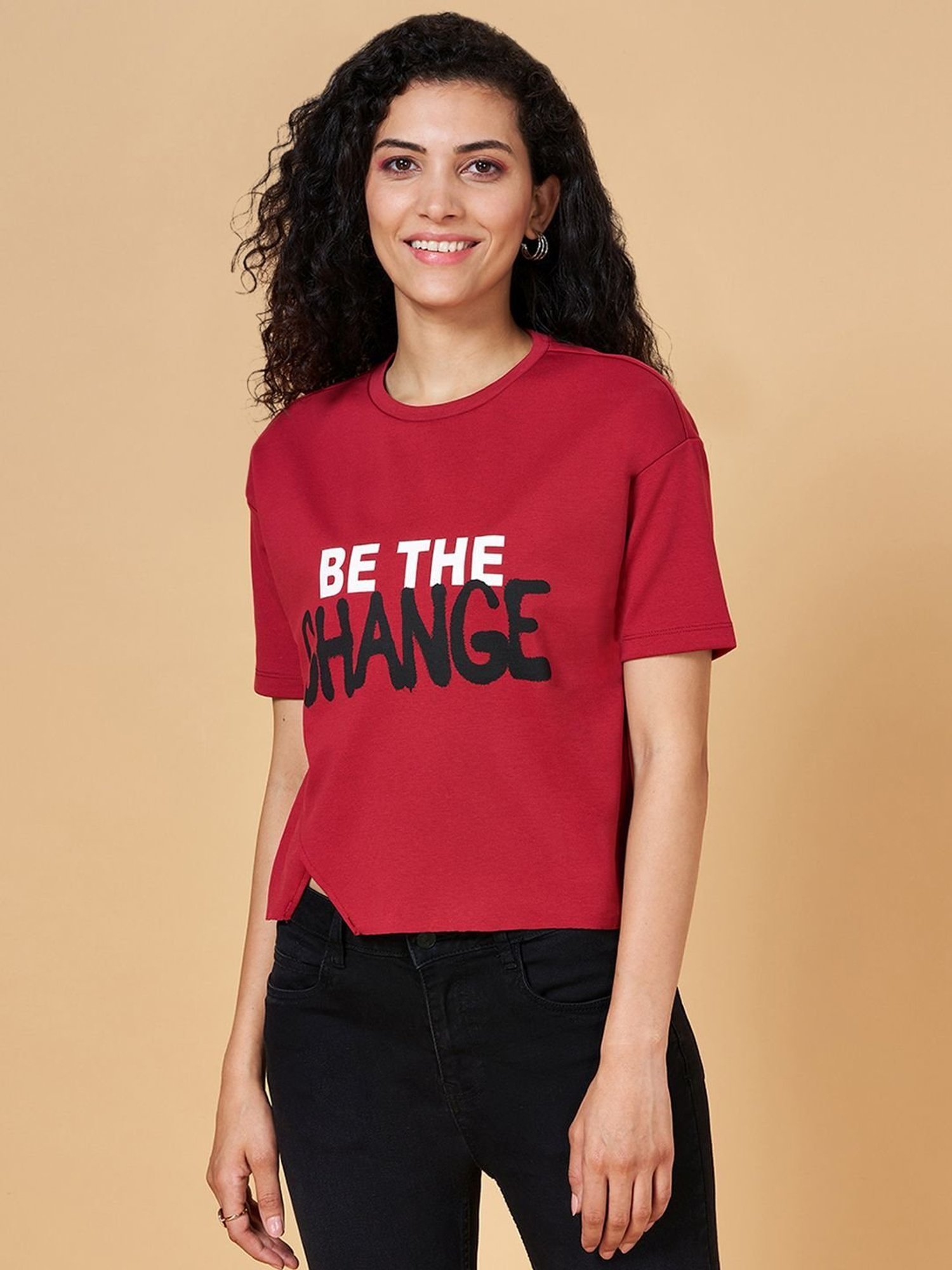 People by Pantaloons Maroon Graphic Print Top