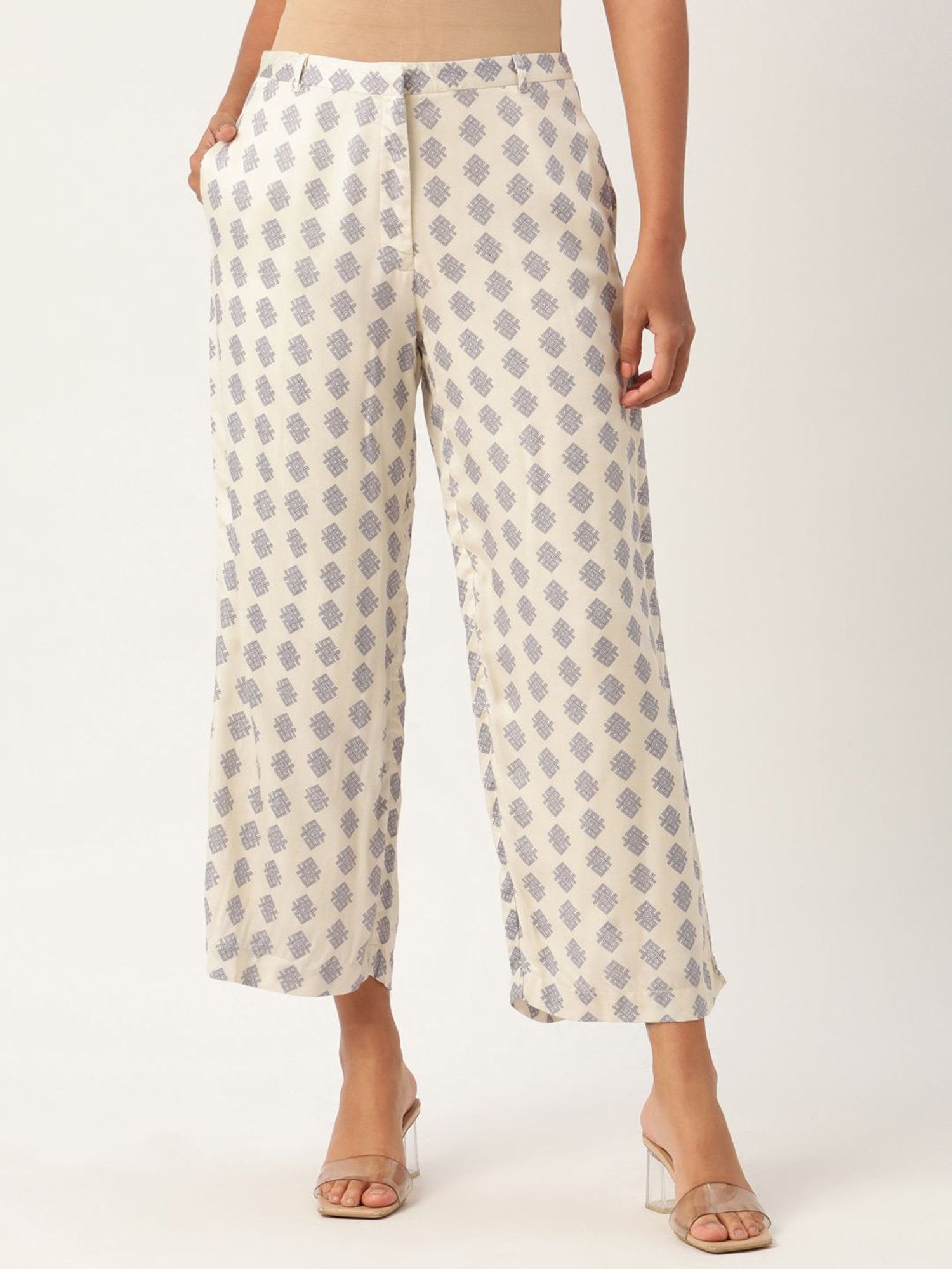 Rooted Beige & Blue Printed Trousers
