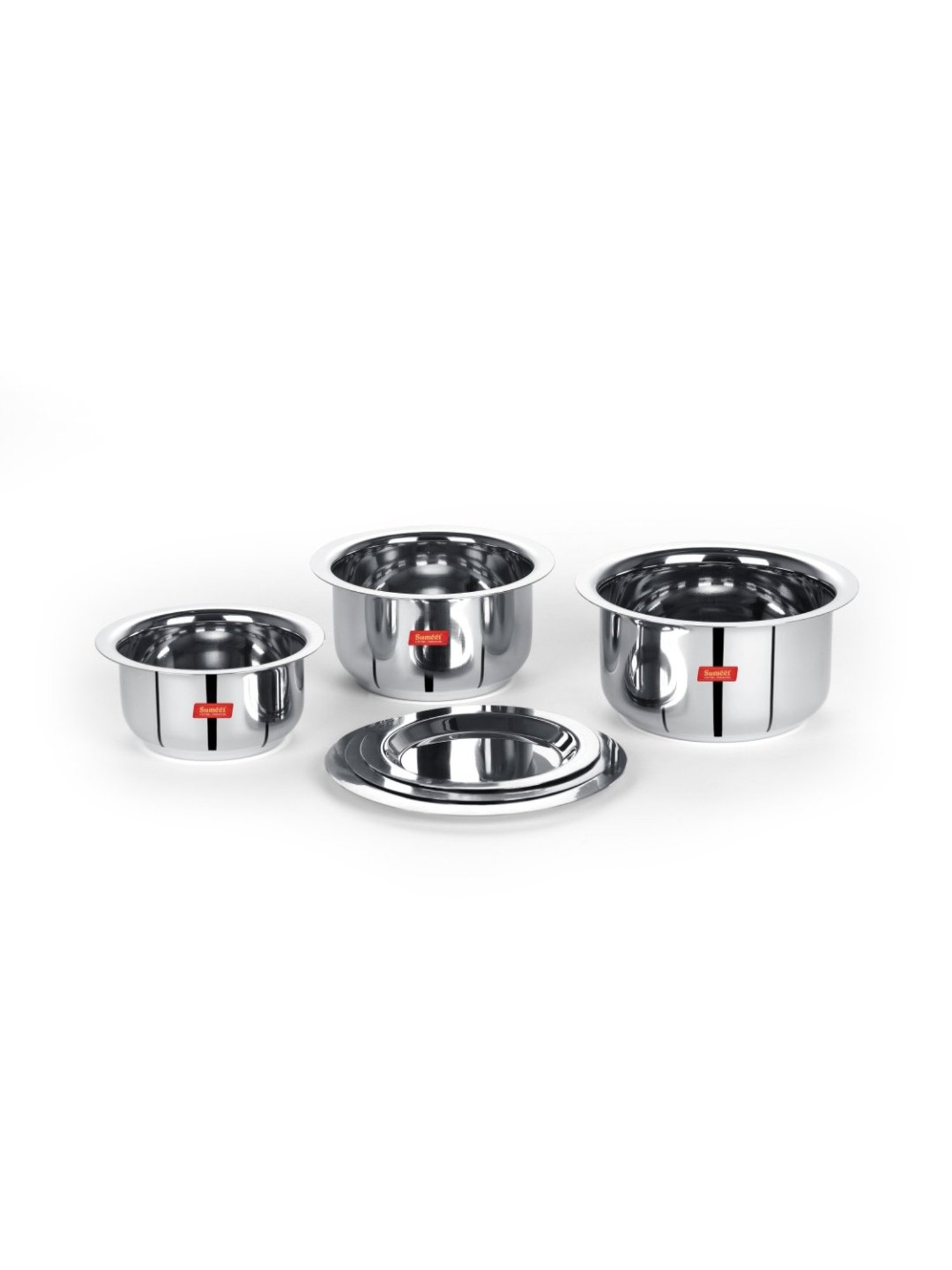 Sumeet S.S.Flat Bottom Induction&Gas Stove Friendly Tope Set of 3Pc with Lids(370ML,550ML,800ML)