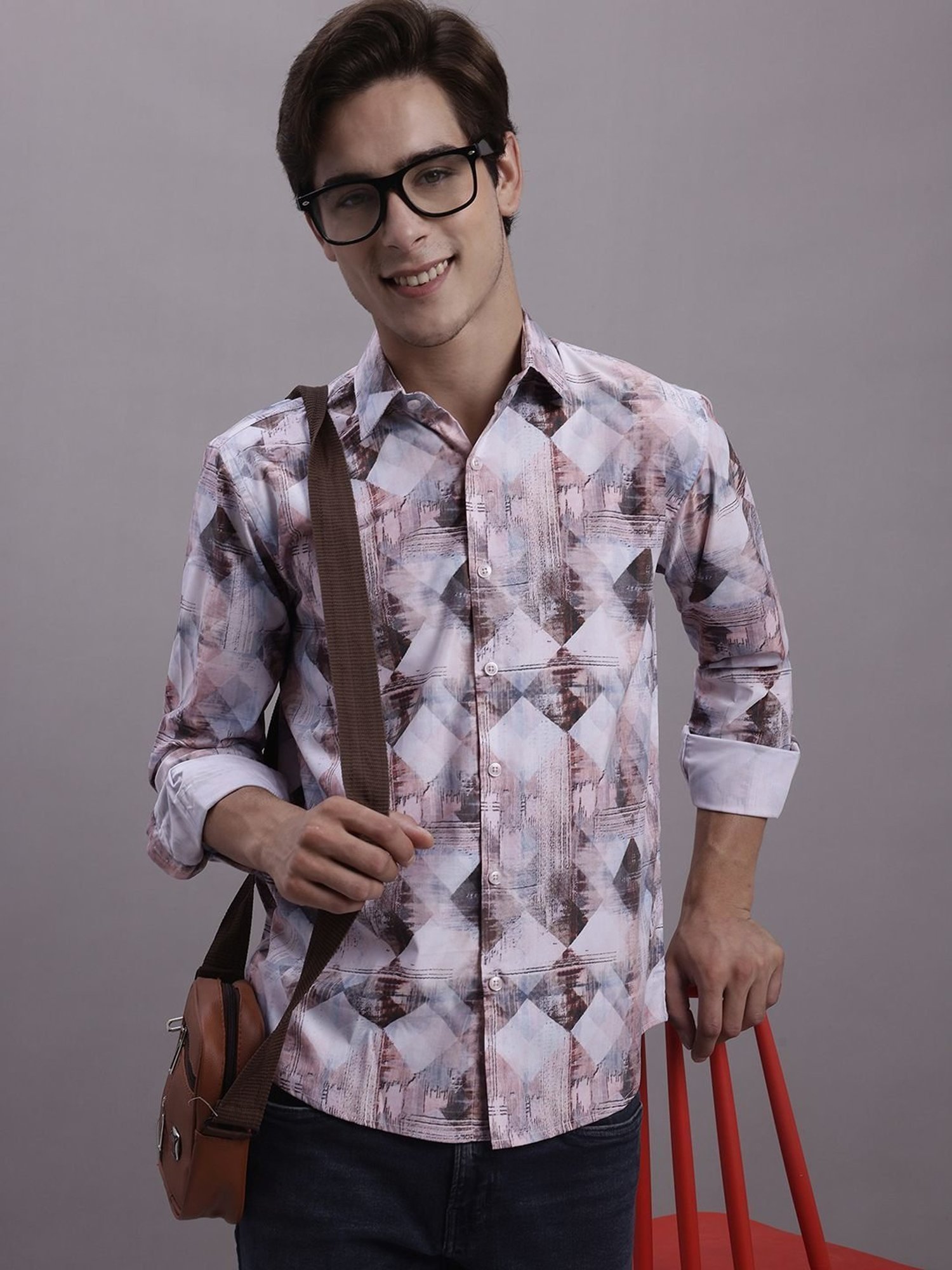 Jainish Coffee Cotton Regular Fit Printed Shirt