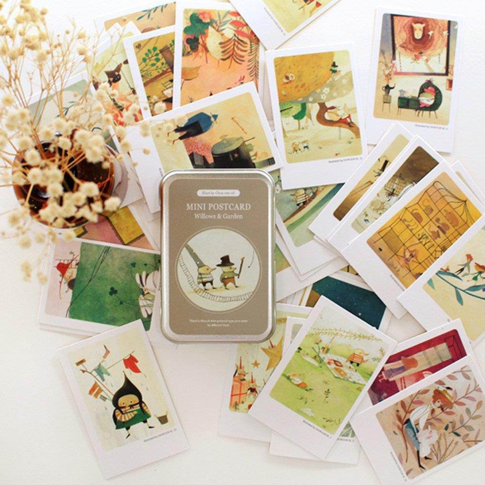 Mini Illustrated Card 40 Instax Mini Cards per Tin Case Decorative & Message Card 2.17" x 3.35" (Willows & Garden)