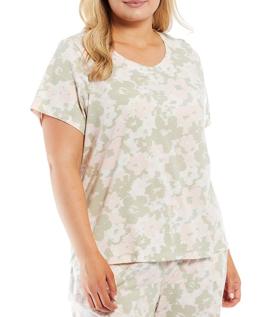 Sleep Sense Plus Floral Scoop Neck Camouflaged Print Coordinating Knit Sleep Tee