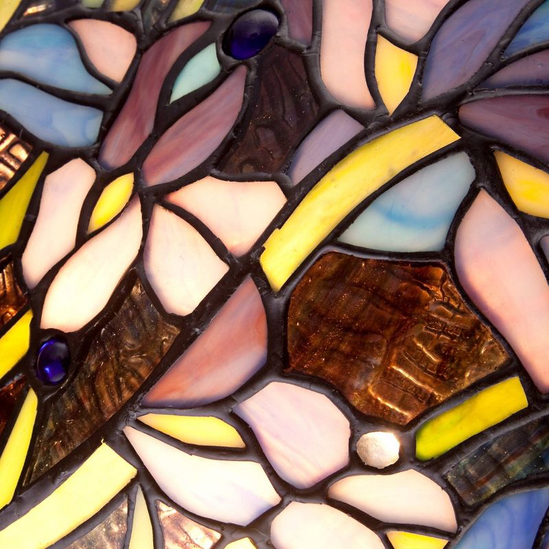 Robert Louis Tiffany Traditional Table Lamp Vintage Bronze Metal Floral Swirl Stained Art Glass for Living Room Family Bedroom