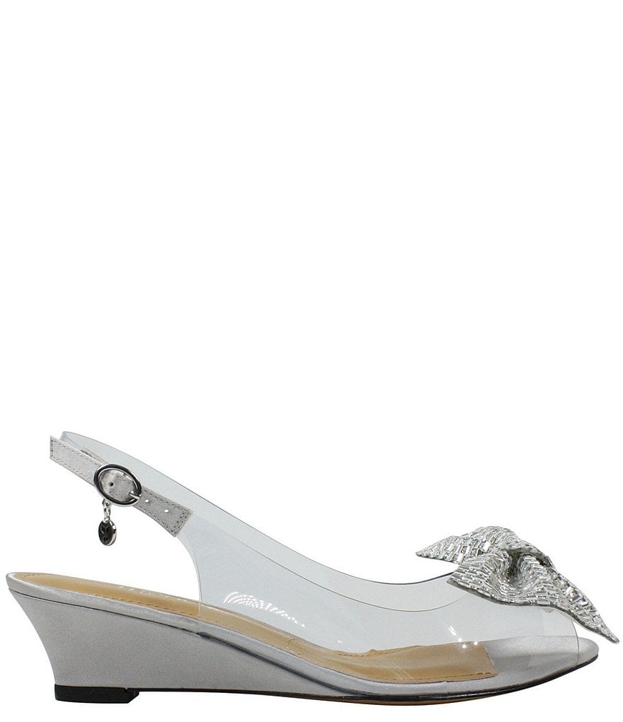 J. Renee Leana Clear Vinyl Rhinestone Bow Peep Toe Slingback Pumps