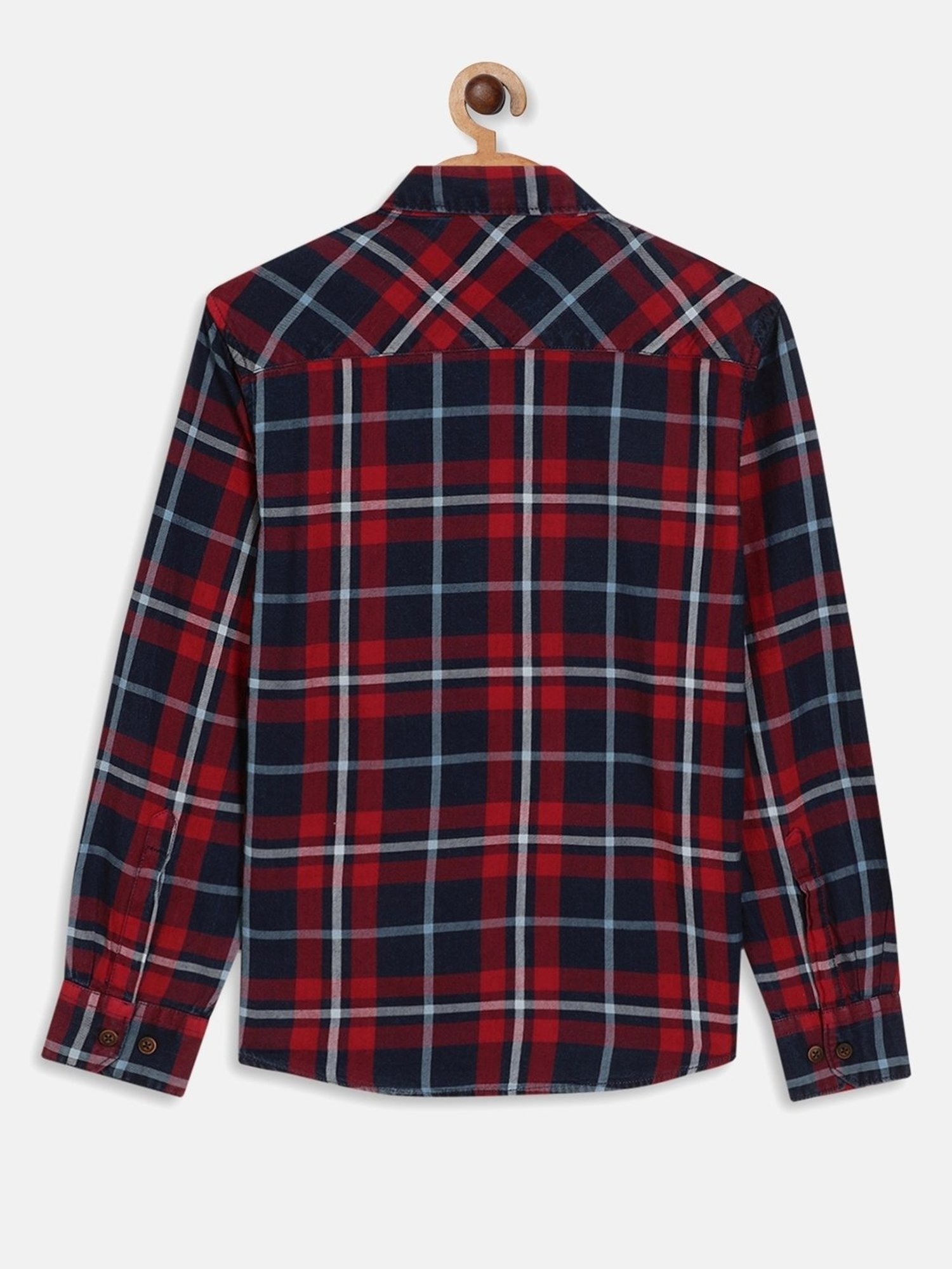 Octave Kids Maroon & Blue Cotton Chequered Full Sleeves Shirt