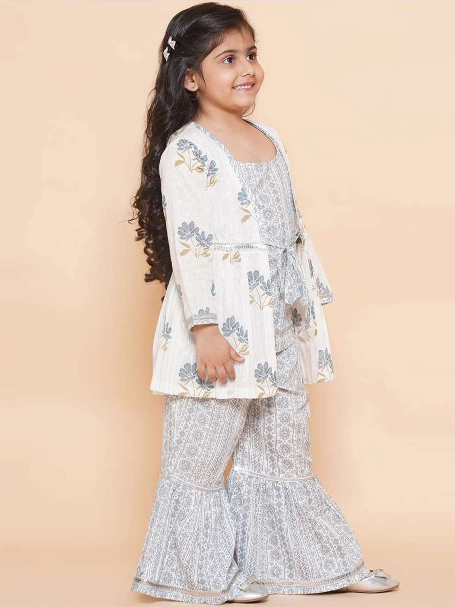 Many Frocks Kids Blue Embellished Top with Plazzos