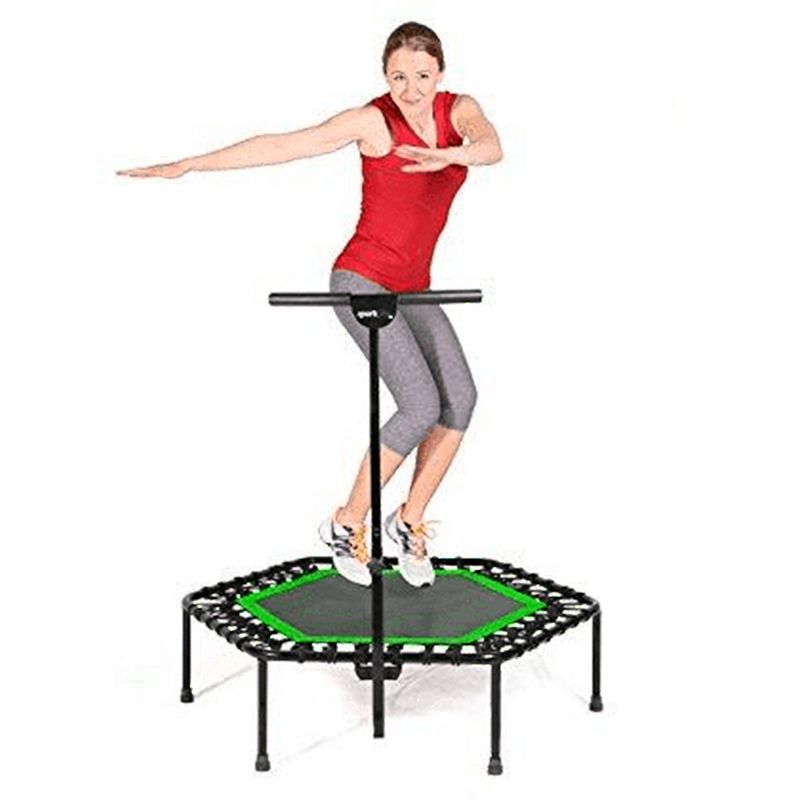 SportPlus Unisex Quiet Miniature Indoor Rebounder Home Fitness Trampoline with Height Adjustable Bar, Green