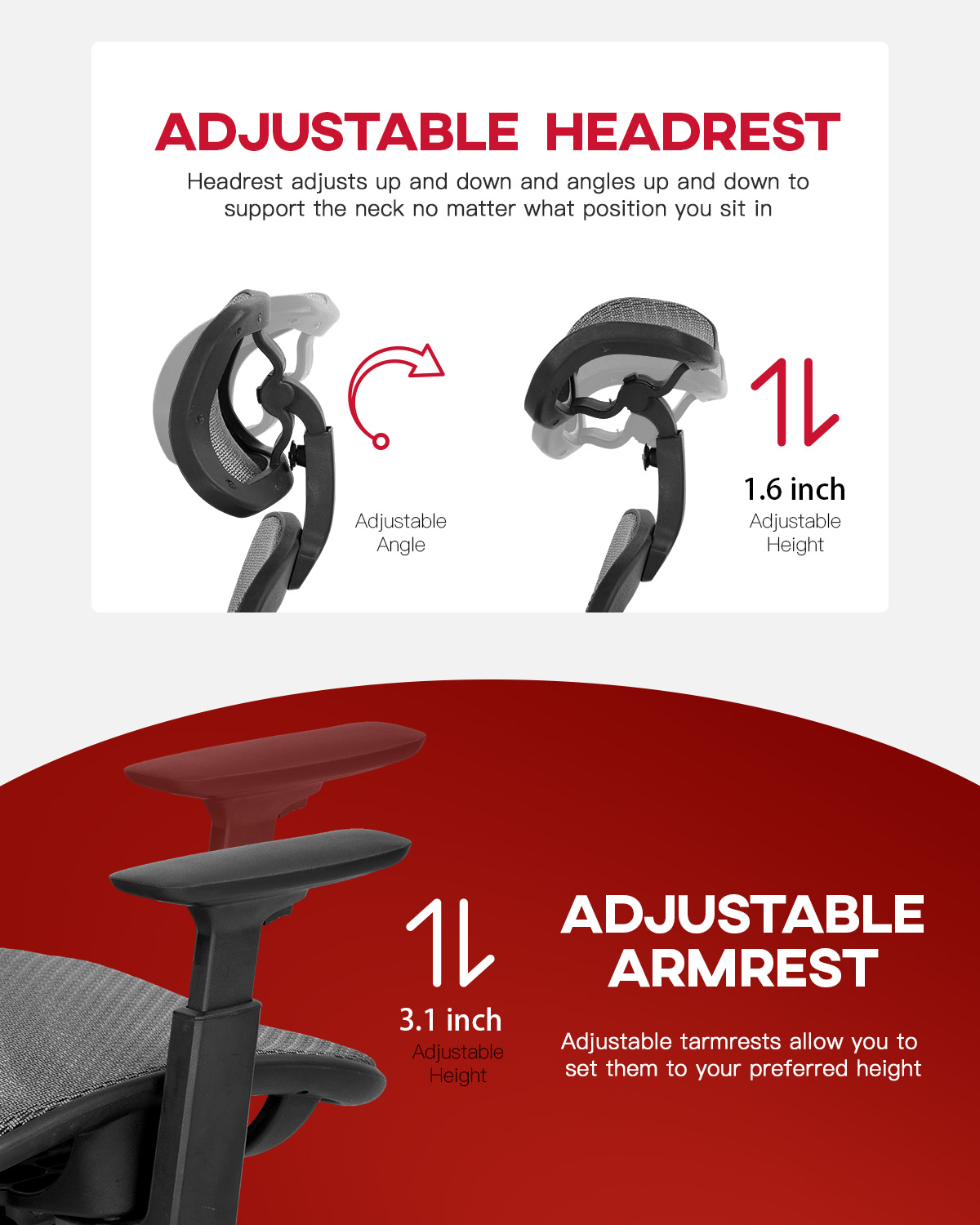 Office Chair Desk Chair Computer Chair with Arms Lumbar Support Swivel Rolling Ergonomic High Back Mesh Task Chair for Men(Grey)