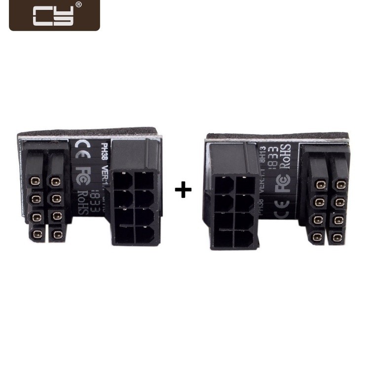 CY ATX 8Pin Female to 8pin Male 180 Degree AngledPower Adapter for Desktops Graphics Card PW-009